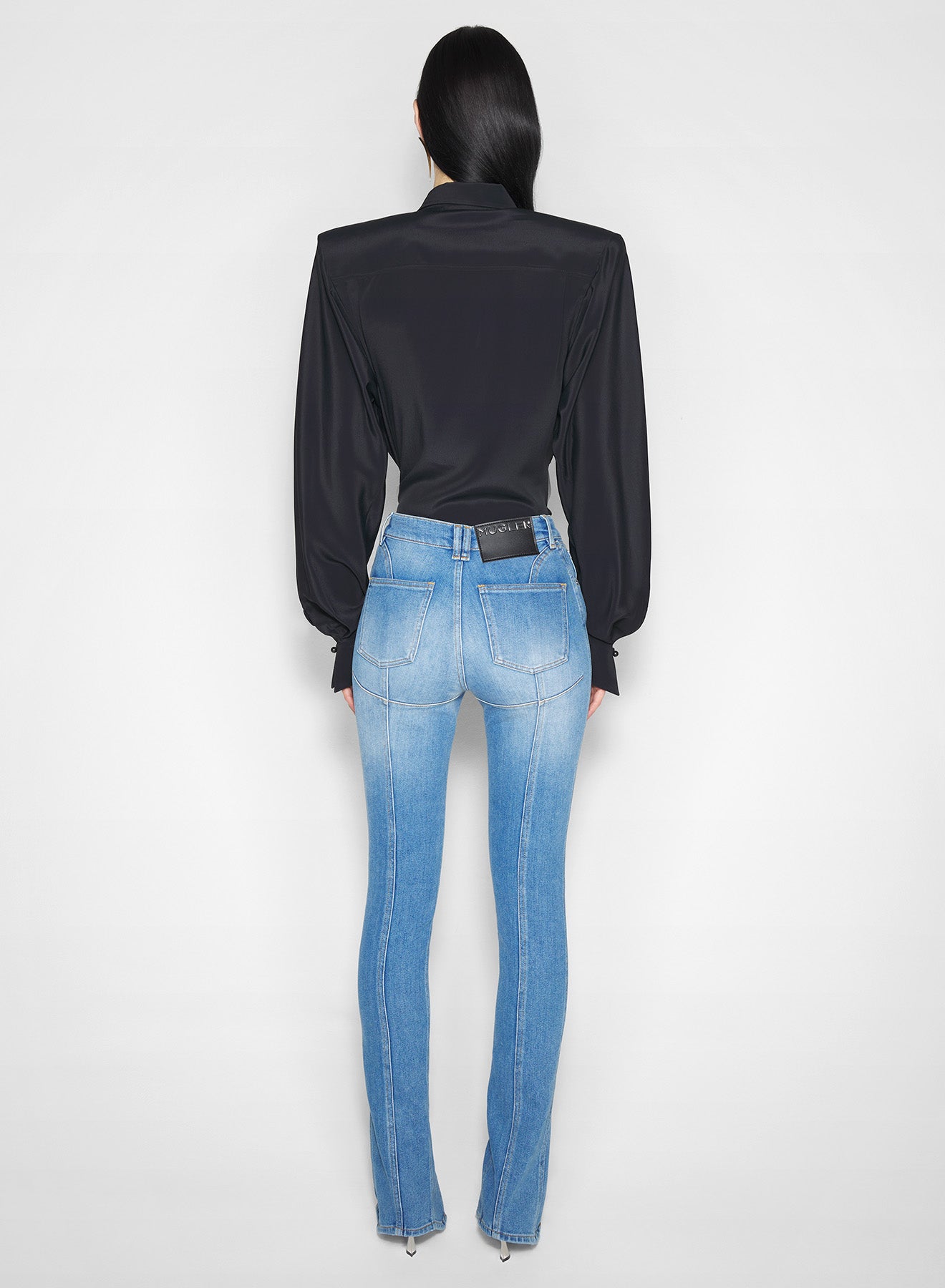 pierced blue denim skinny jeans