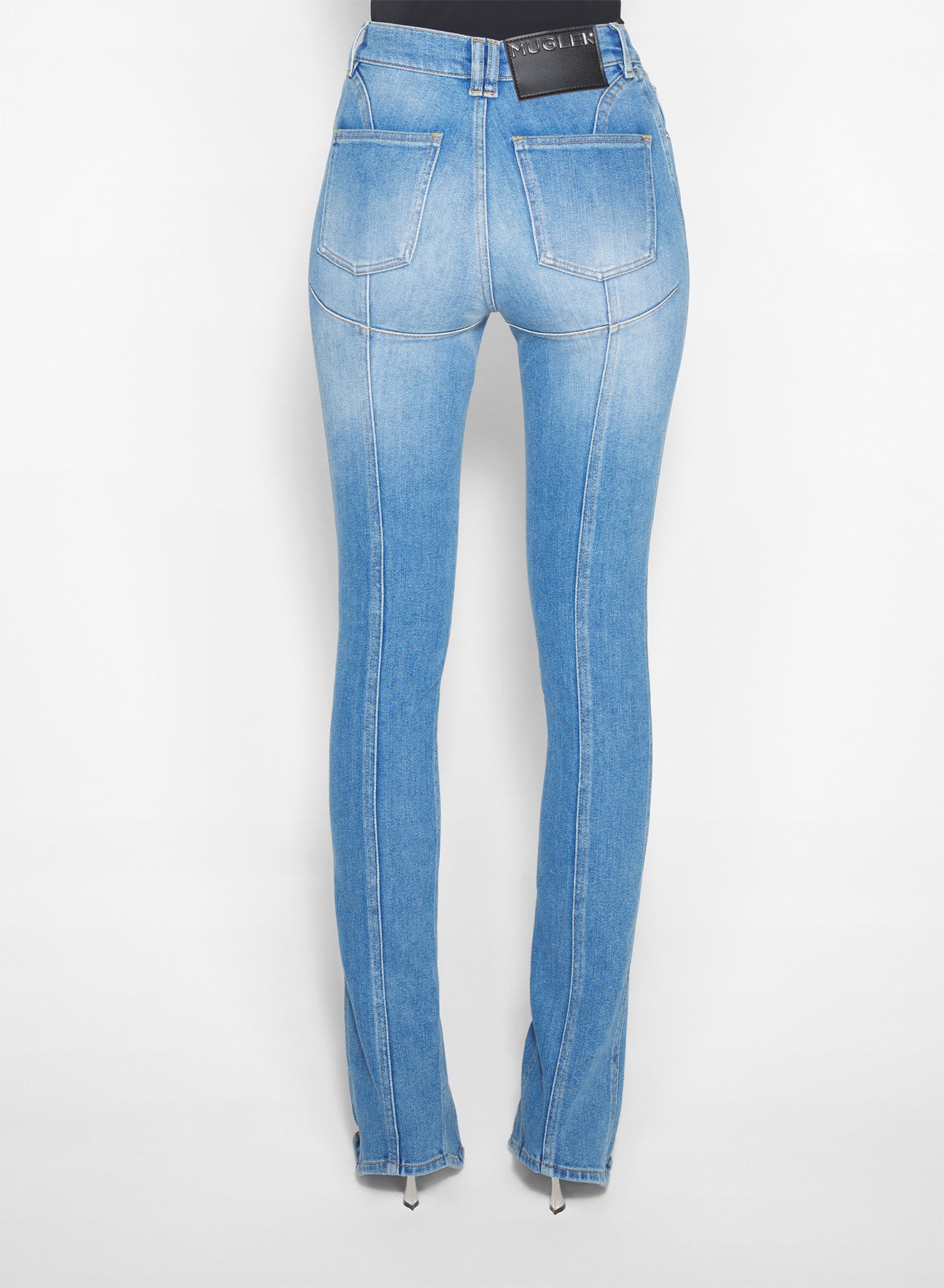 pierced blue denim skinny jeans