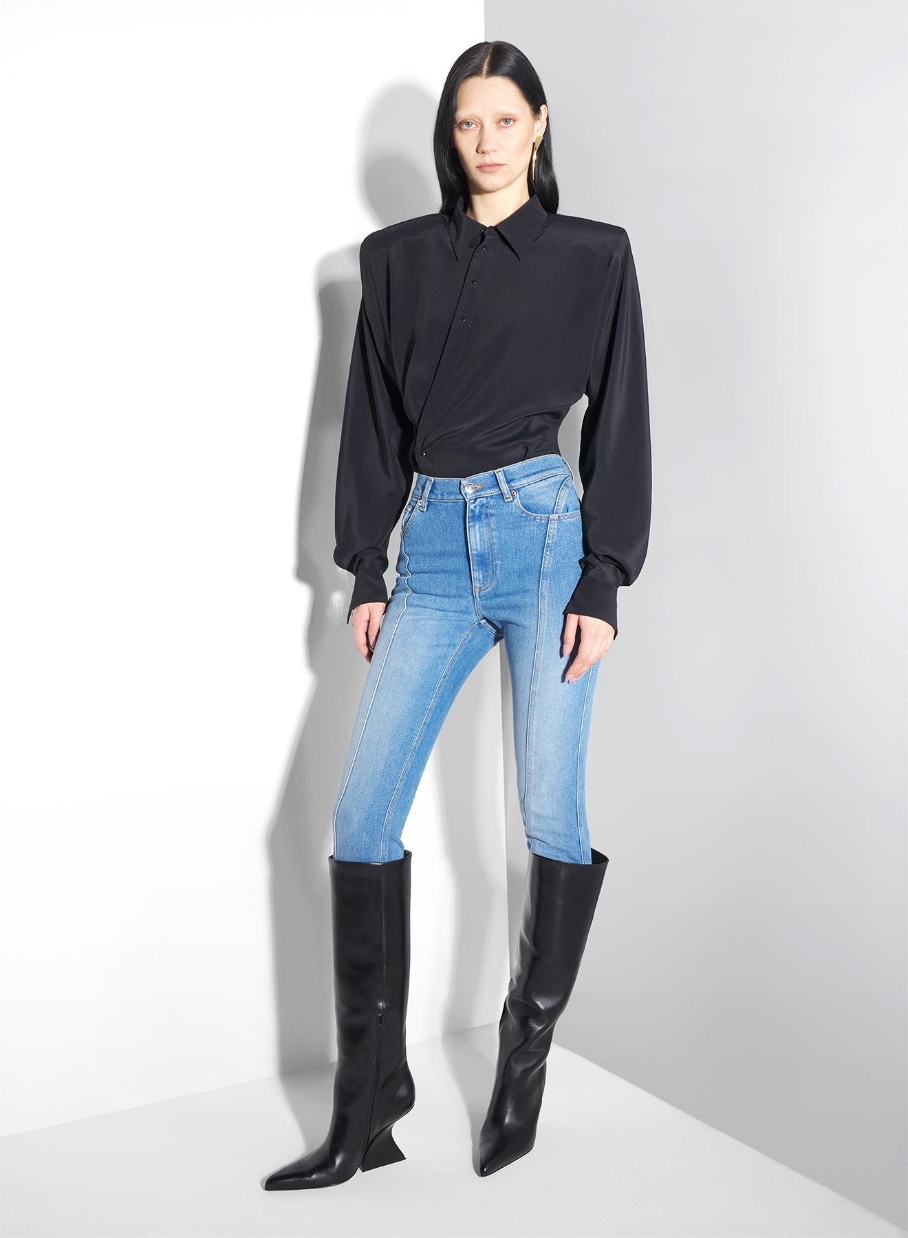pierced blue denim skinny jeans