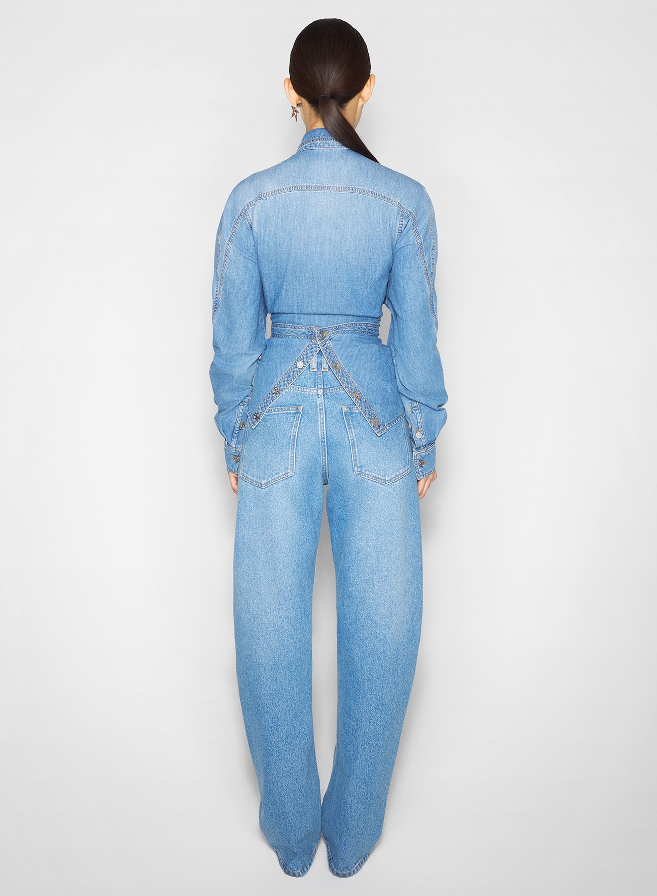 wrapped blue denim chambray shirt