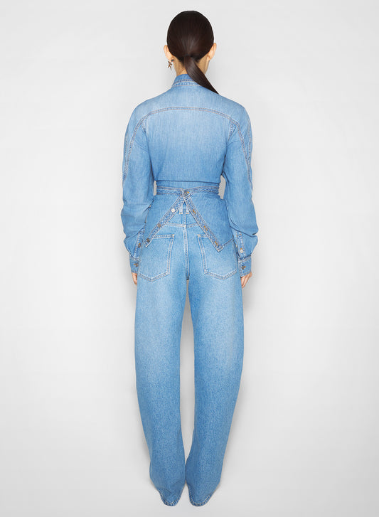 wrapped blue denim chambray shirt