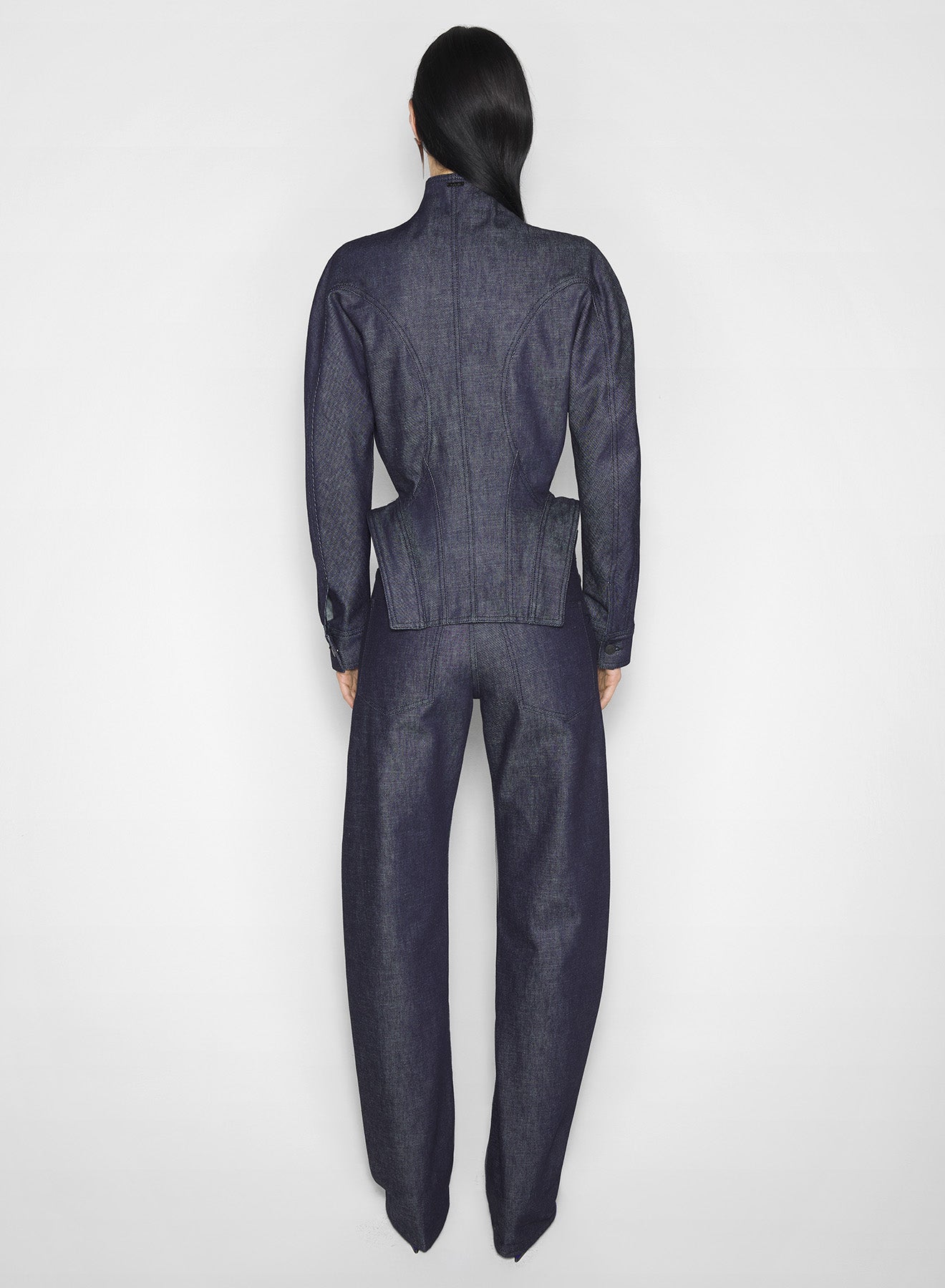 sculptural raw denim jacket
