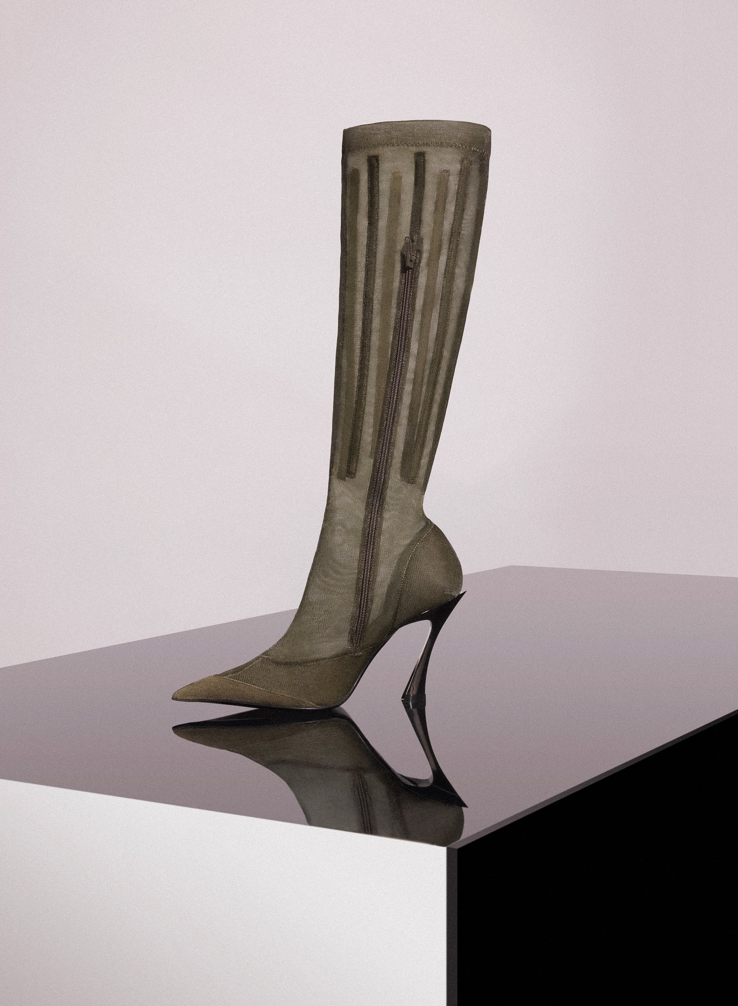 khaki boned mesh fang 95 boots