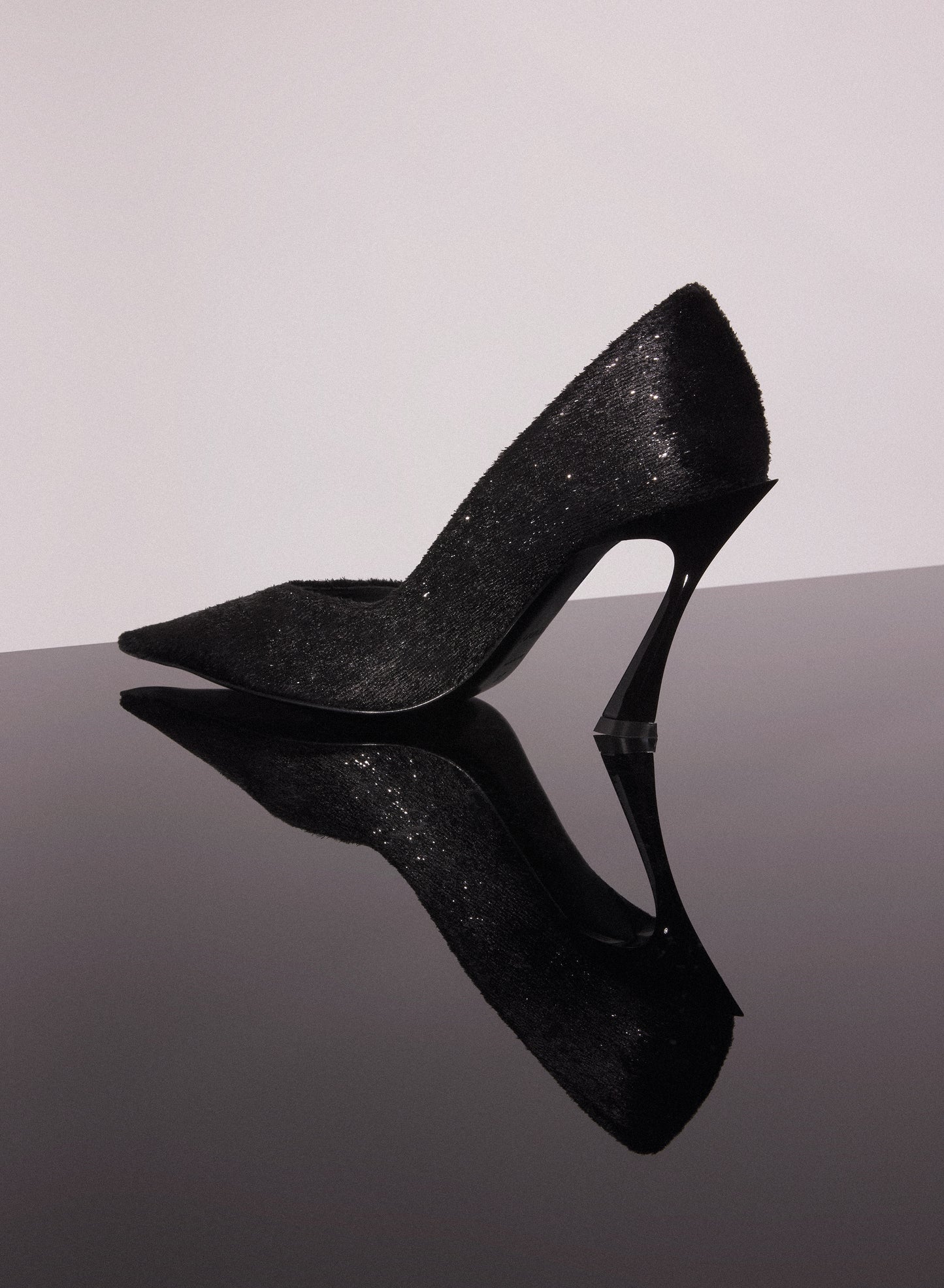 black leather faux fur glittered fang 95 pump