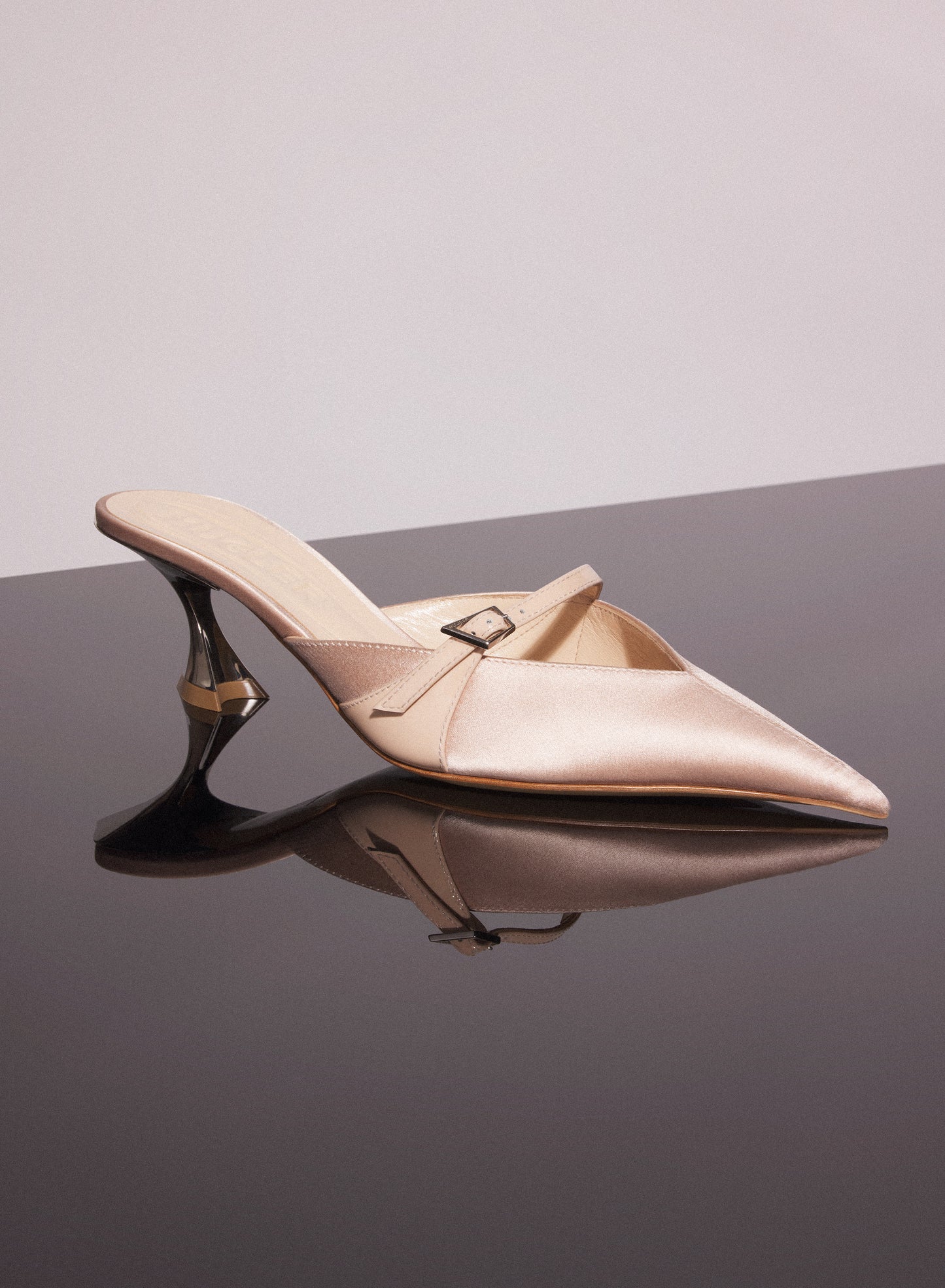 nude satin fang 55 mules with strap