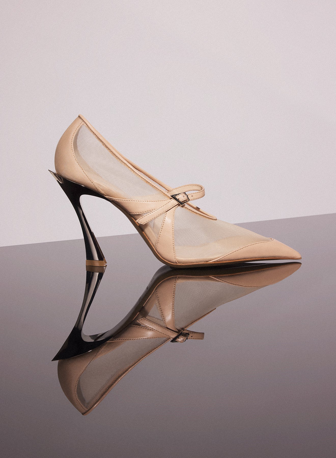 nude mesh fang 95 pump with strap