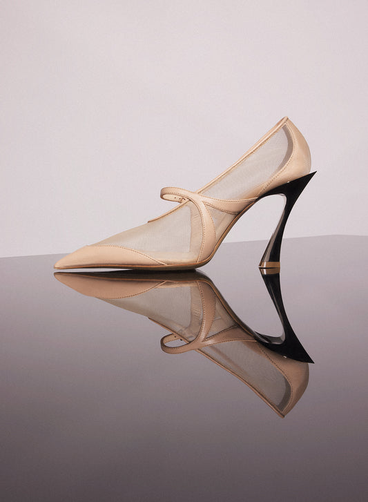 nude mesh fang 95 pump with strap