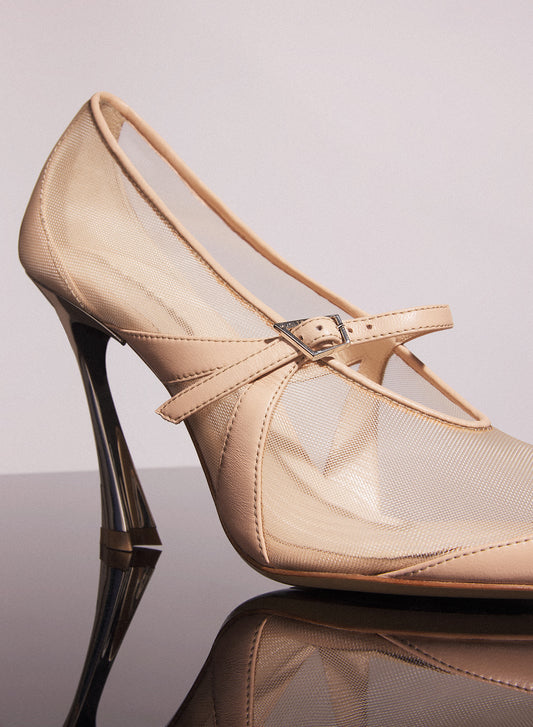 nude mesh fang 95 pump with strap