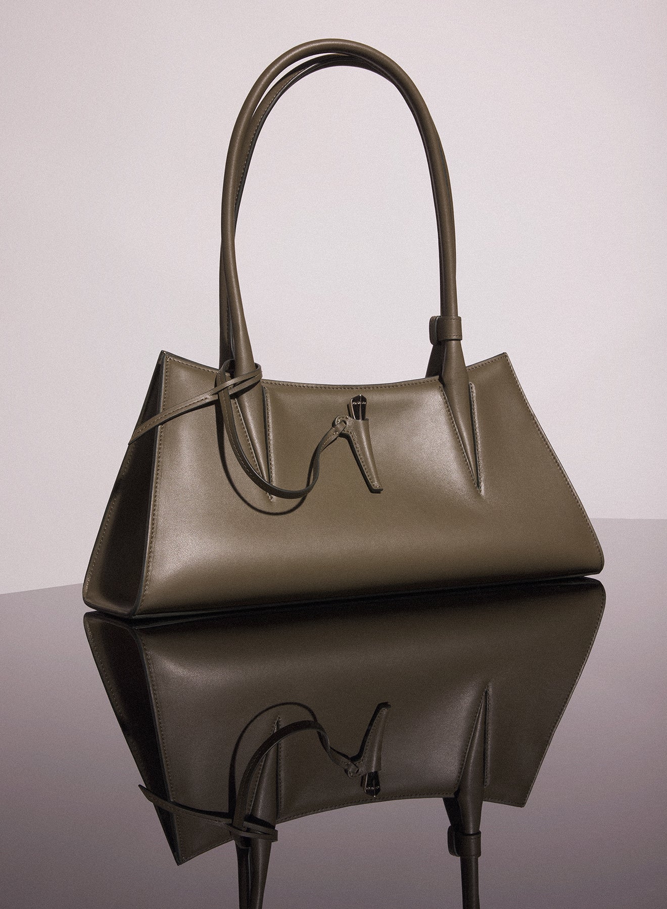 khaki smooth leather fang bag