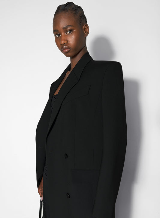 black double-breasted wool coat