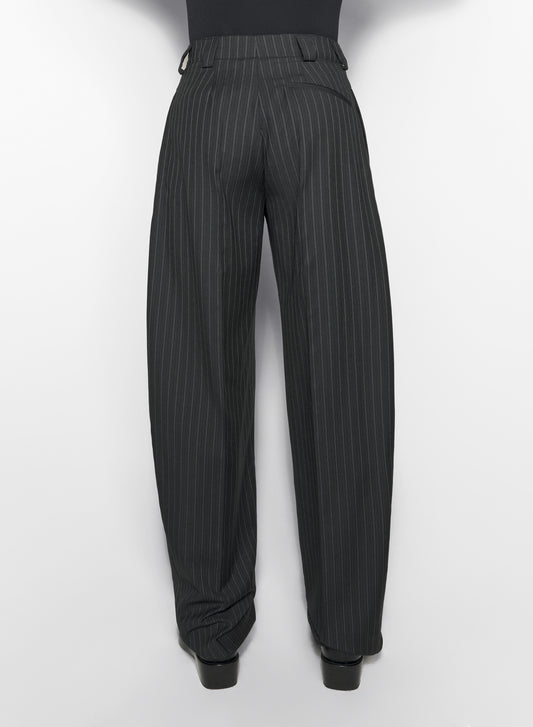 pinstripe pleated wide leg trousers