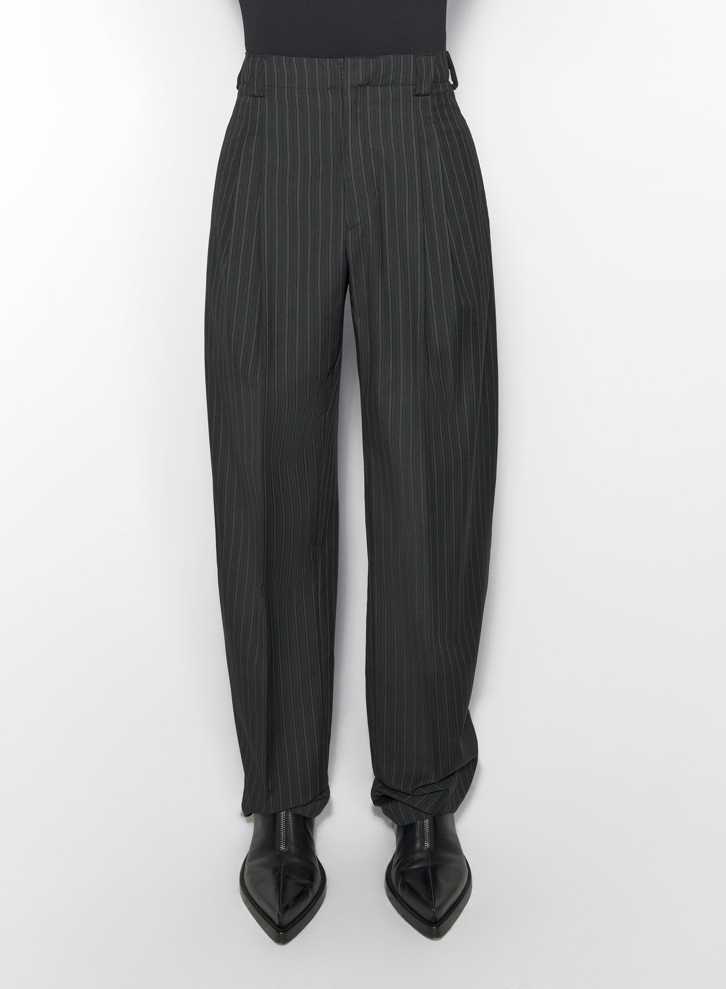 pinstripe pleated wide leg trousers