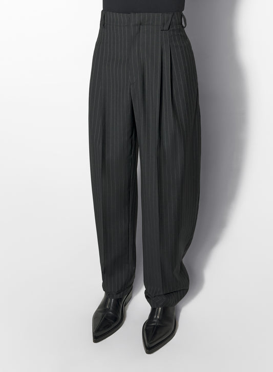 pinstripe pleated wide leg trousers