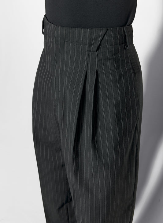 pinstripe pleated wide leg trousers