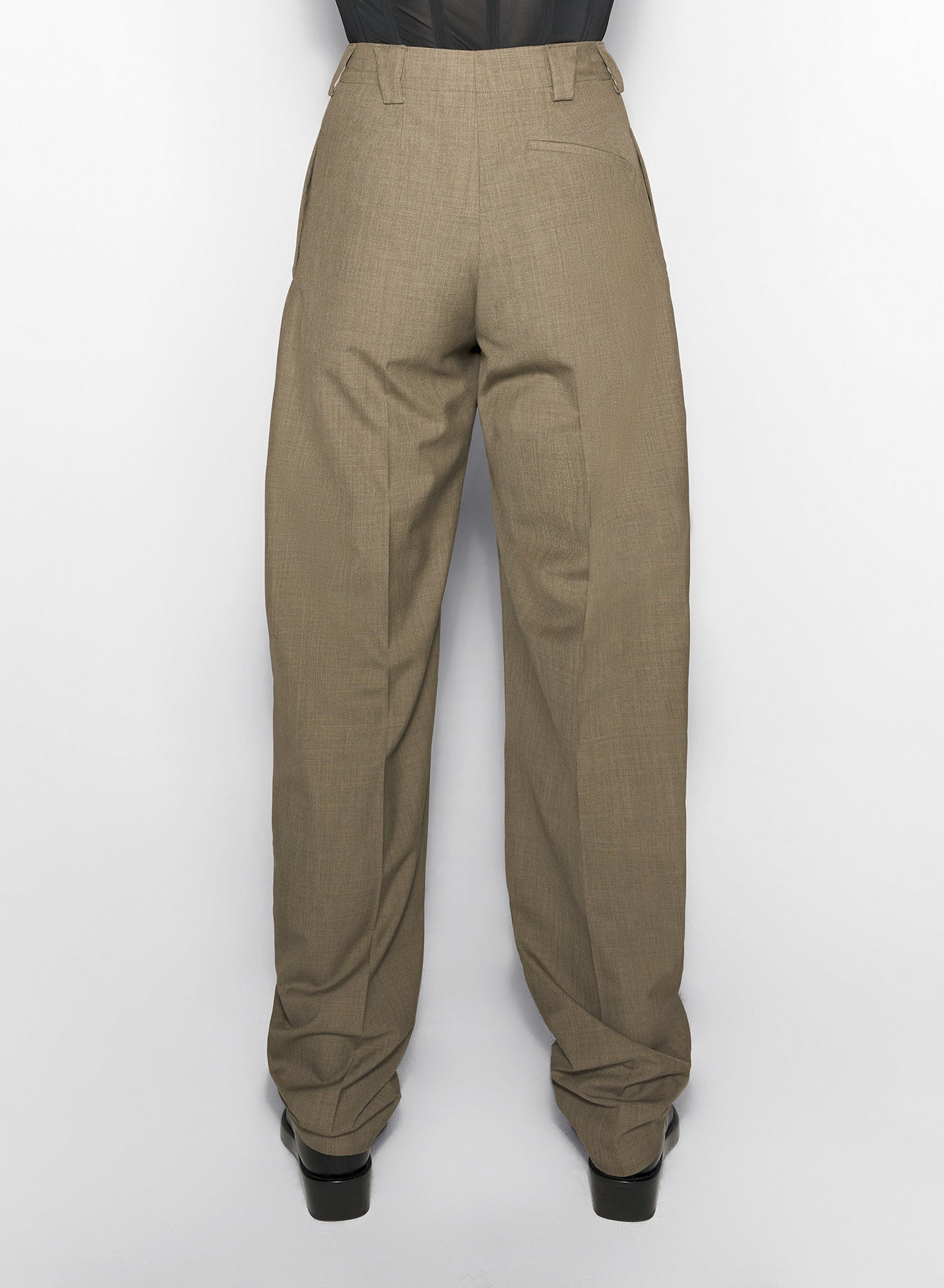 khaki pleated wide leg trousers