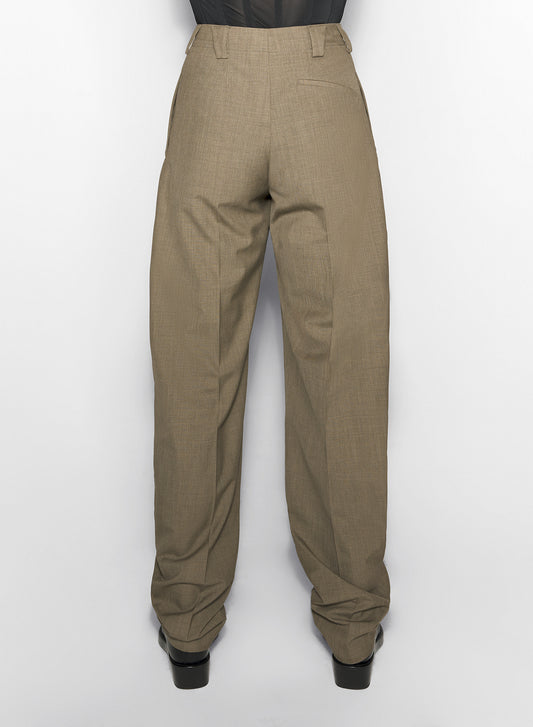 khaki pleated wide-leg trousers