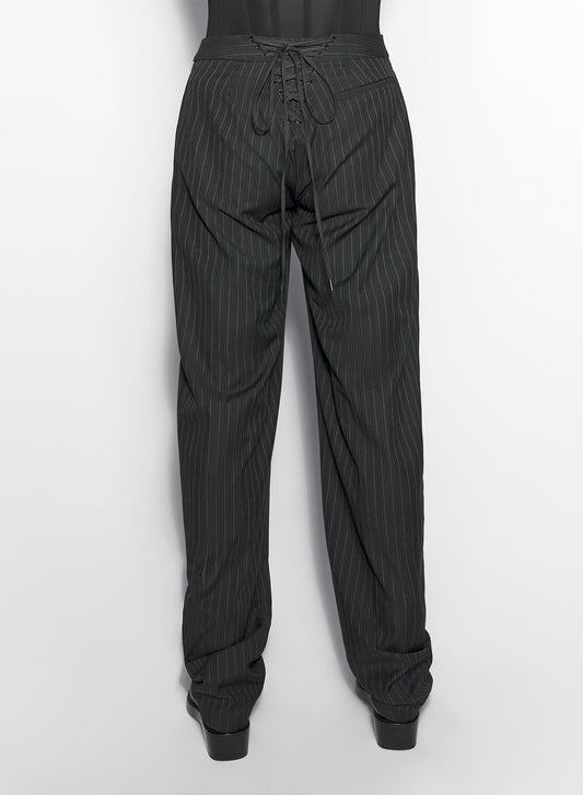 pinstripe laced up tailored trousers