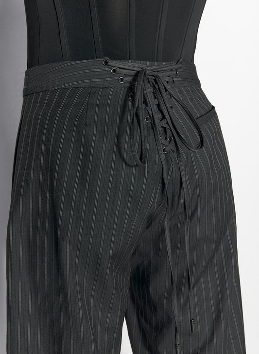 pinstripe laced up tailored trousers