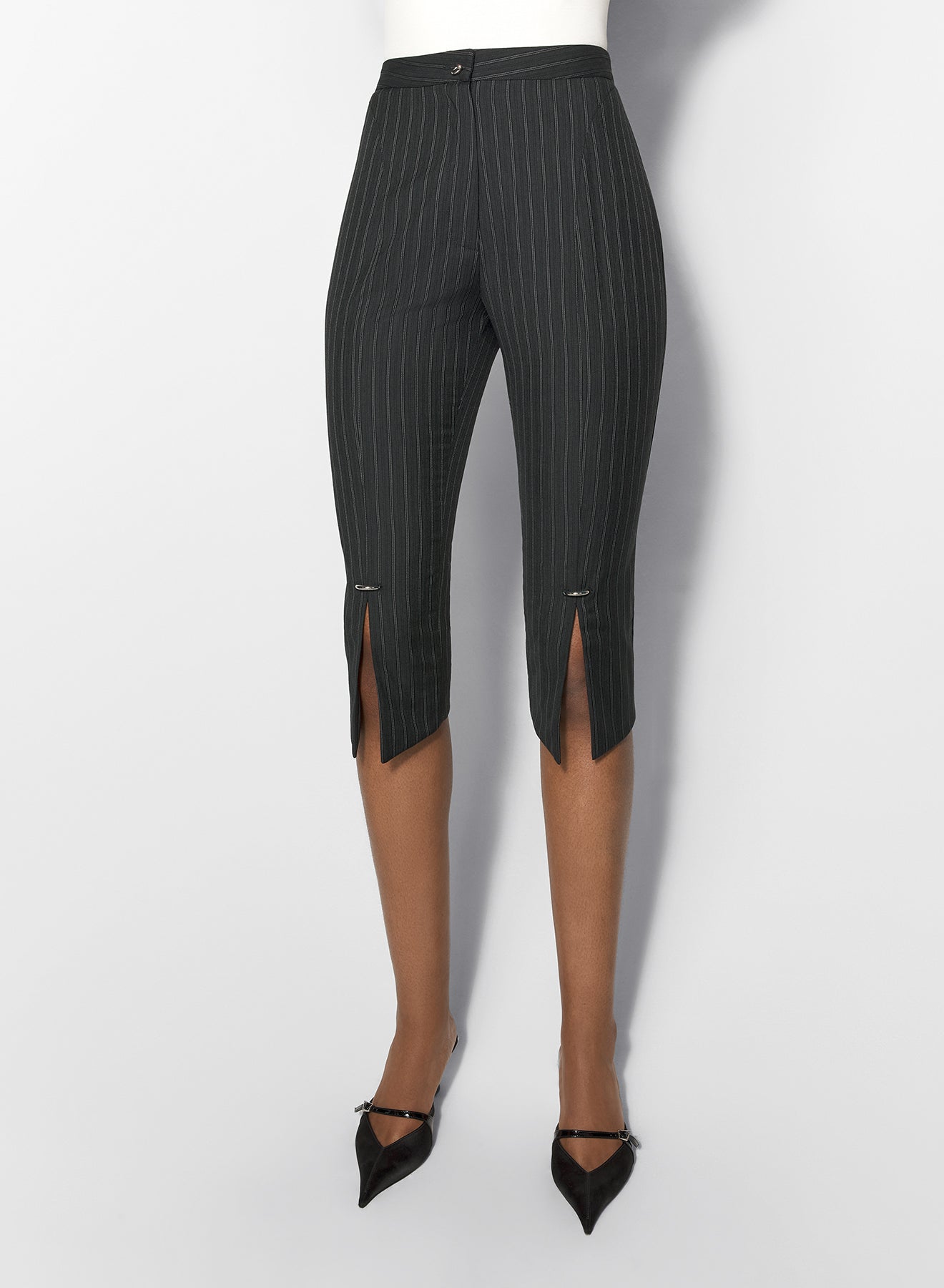 pinstripe pierced capri pants