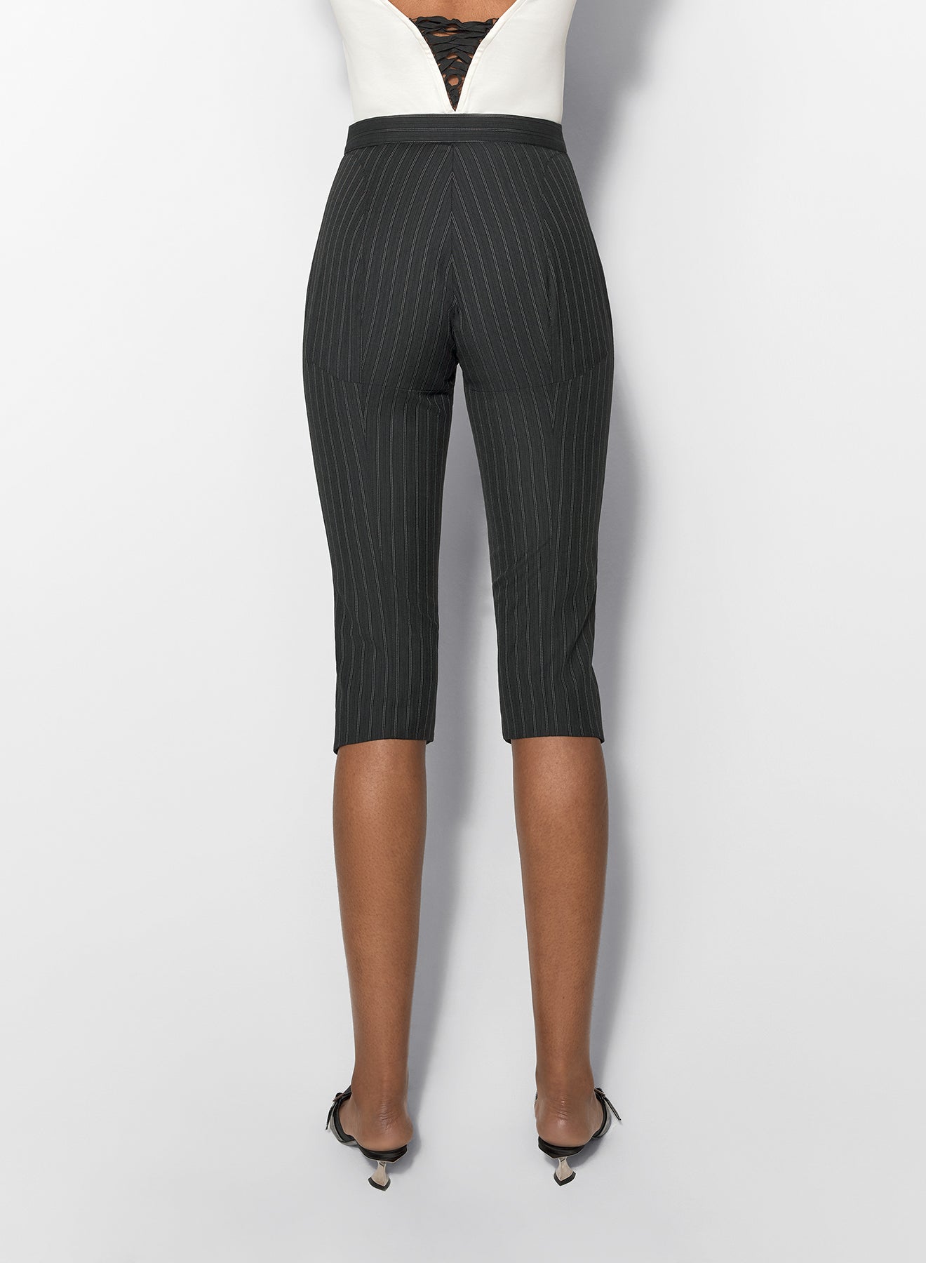 pinstripe pierced capri pants