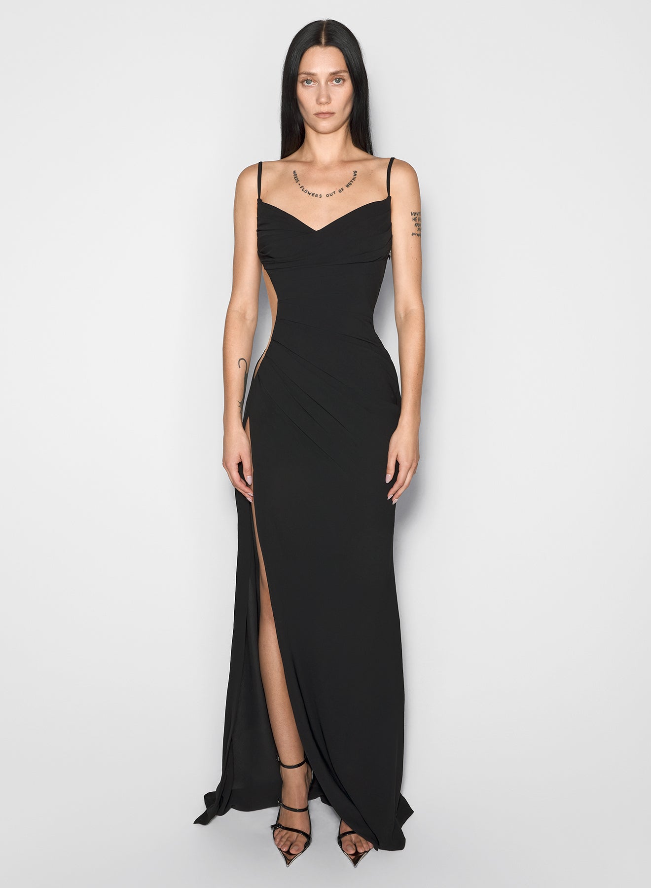 illusion cut-out draped gown