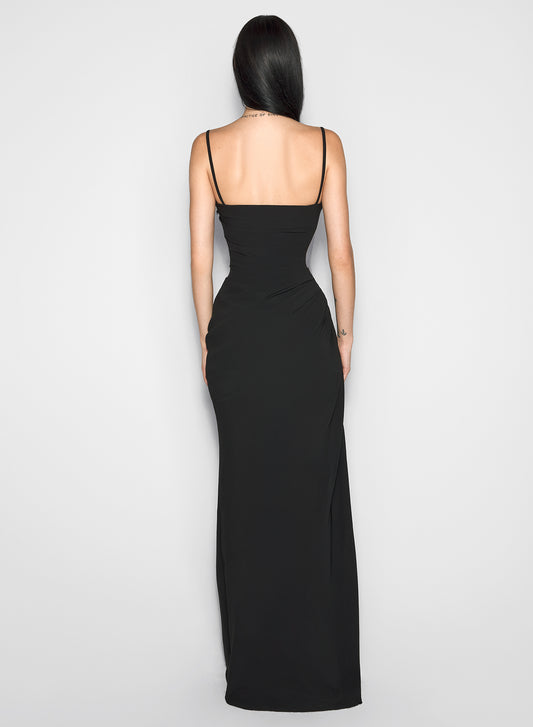 illusion cut-out draped gown