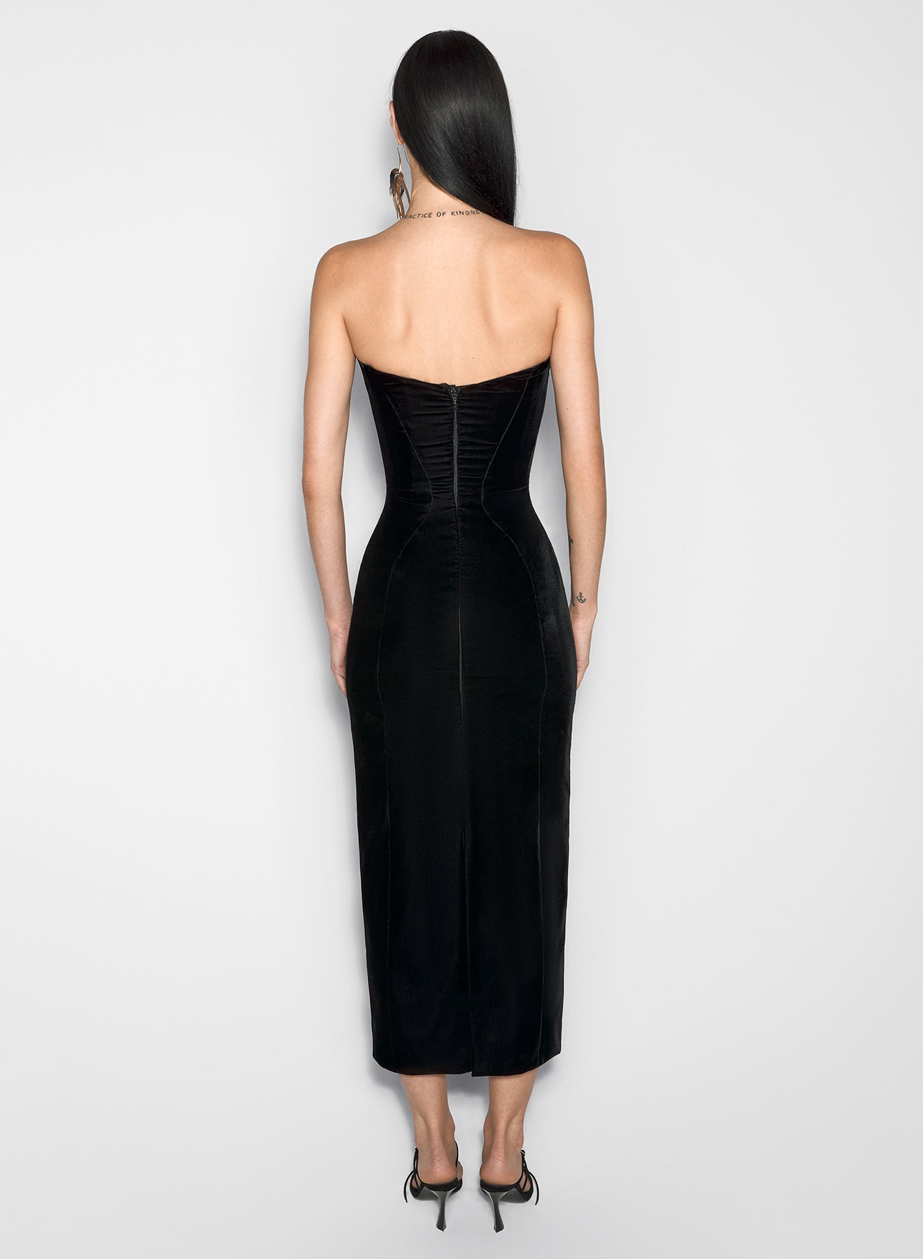 black signature strapless velvet gown