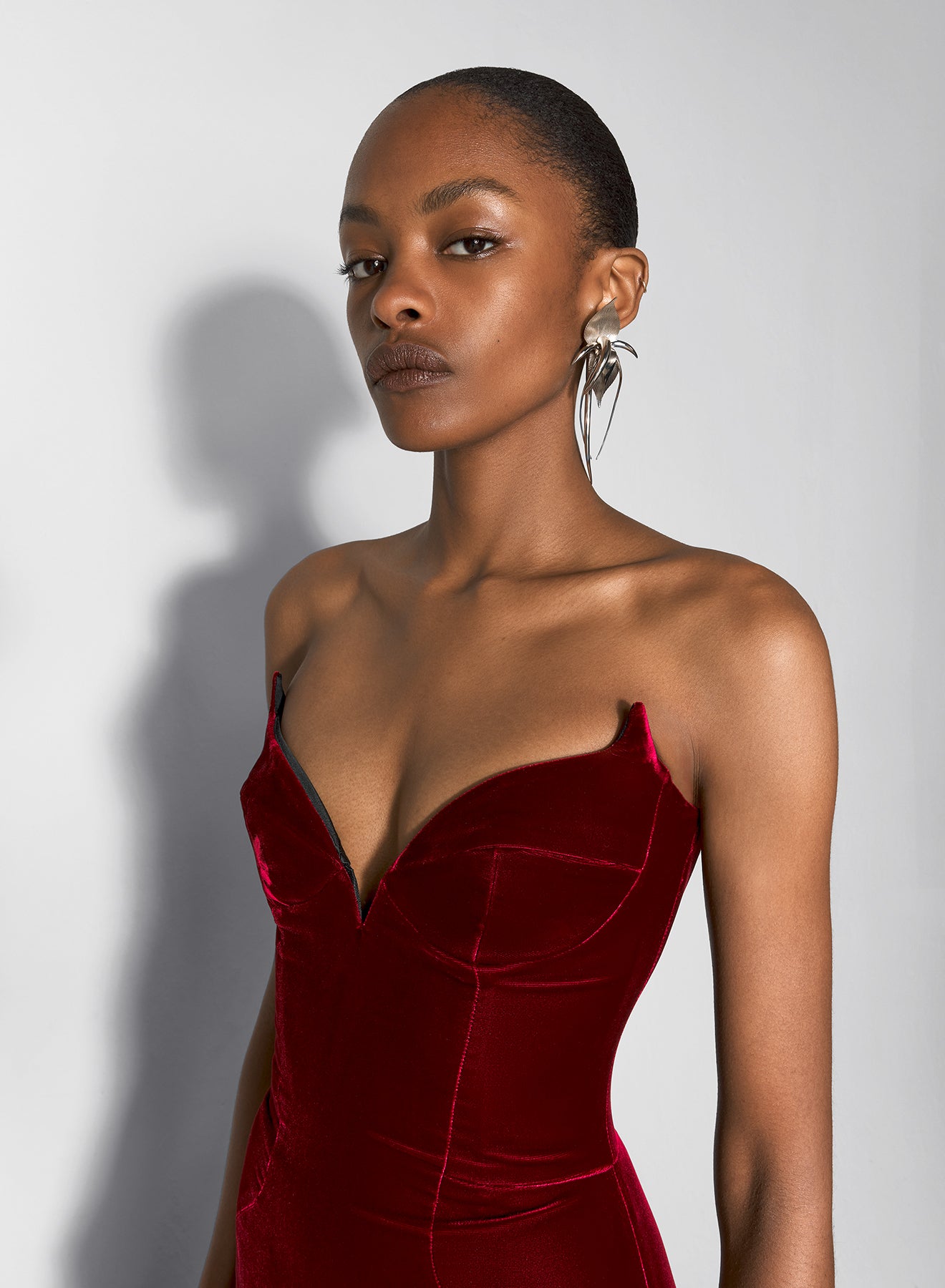 burgundy signature strapless velvet gown