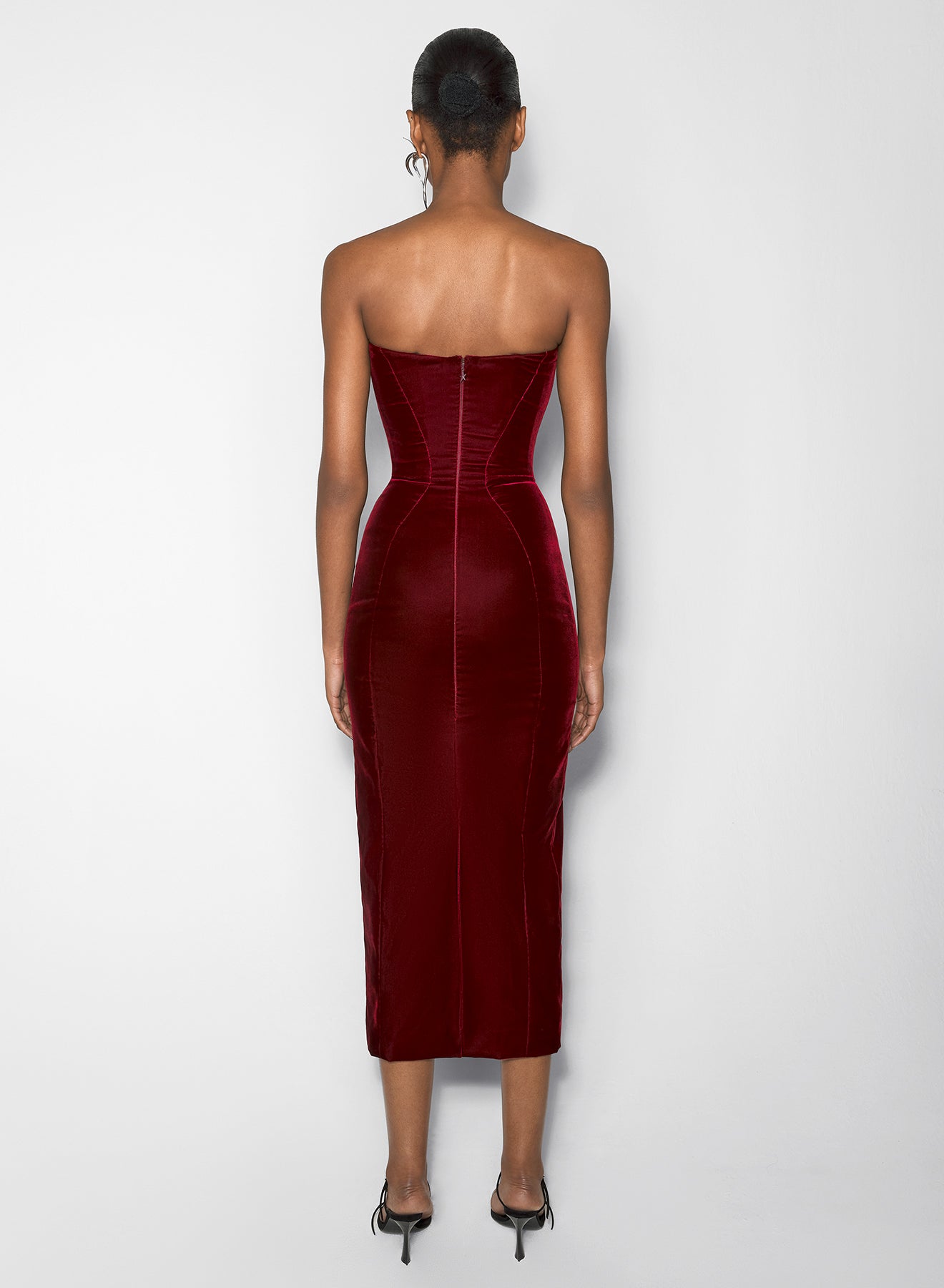 burgundy signature strapless velvet gown