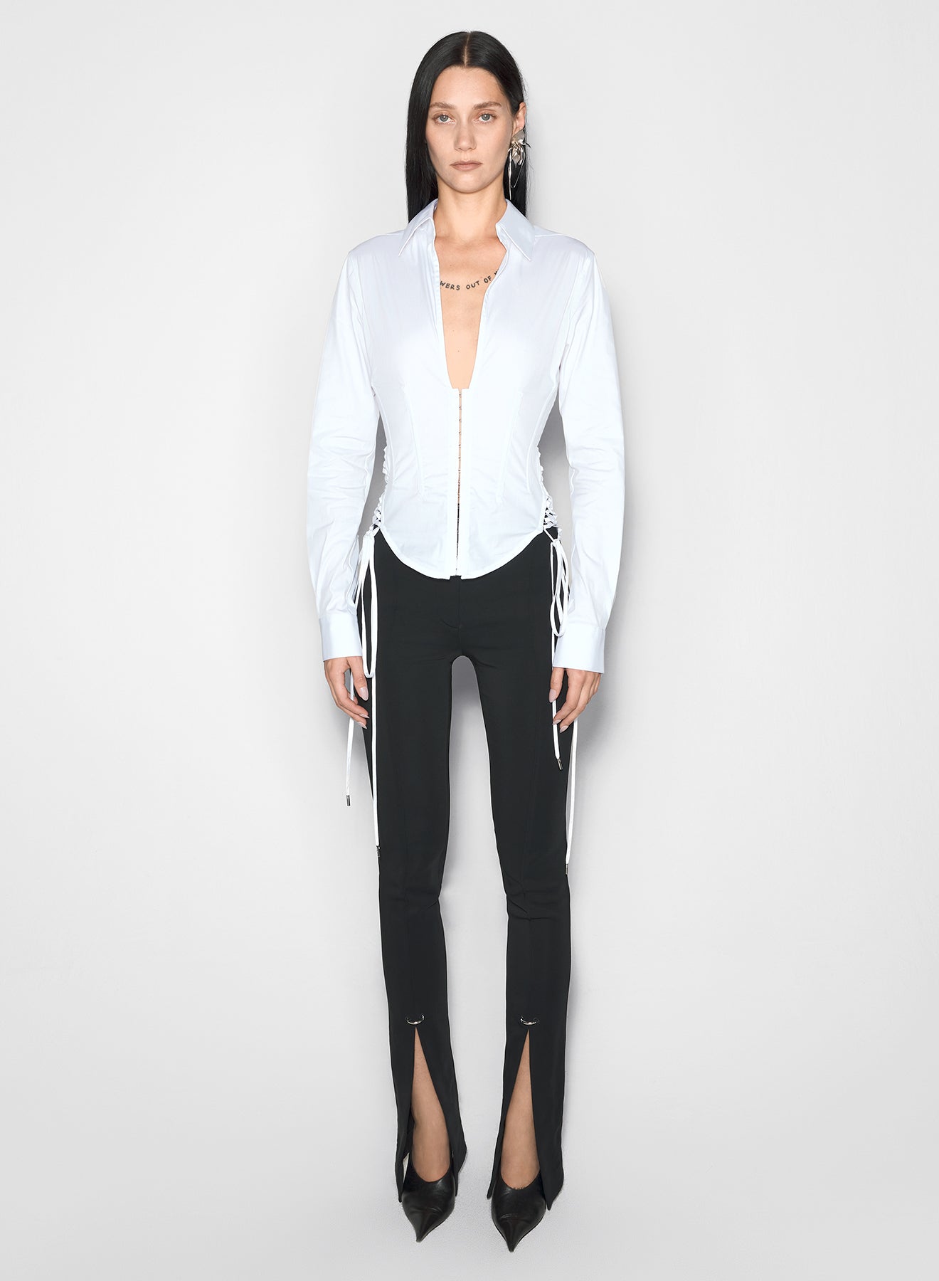 white laced corset poplin shirt