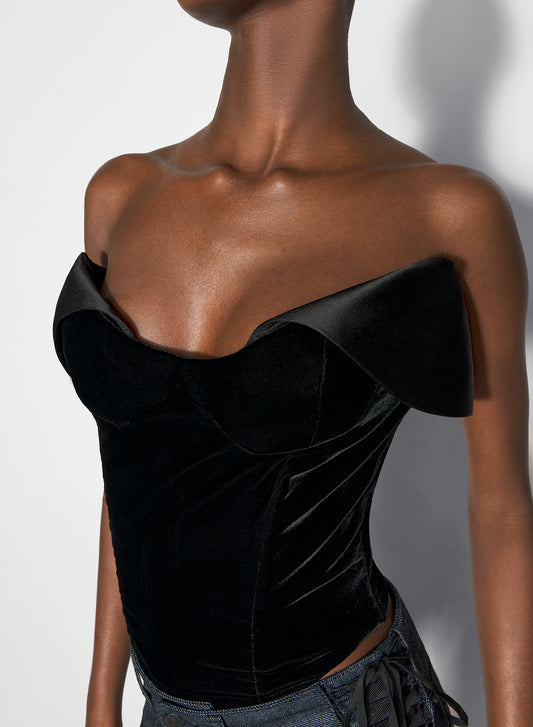 black satin and velvet bustier