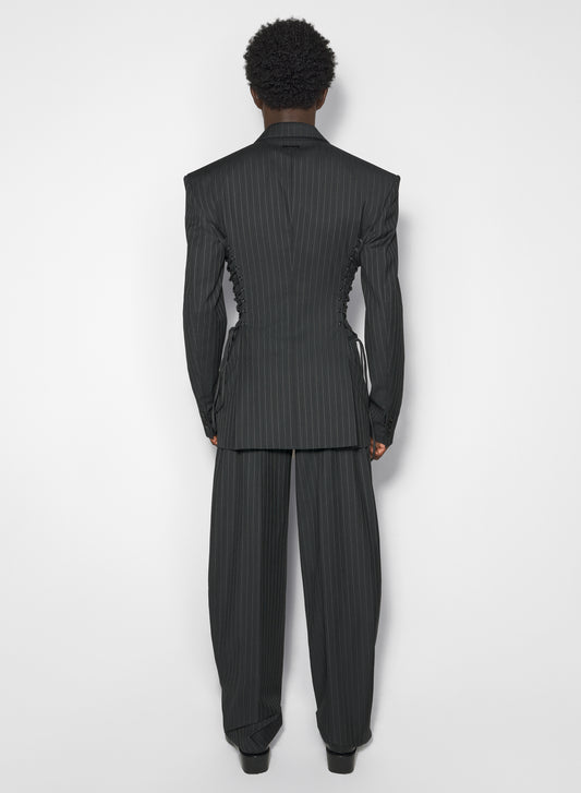 pinstripe laced up tailored jacket