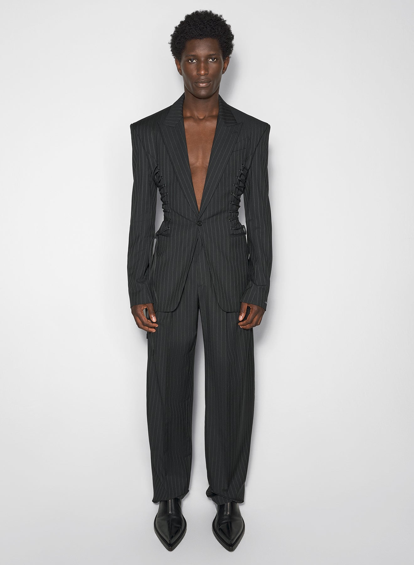 pinstripe laced up tailoring trousers