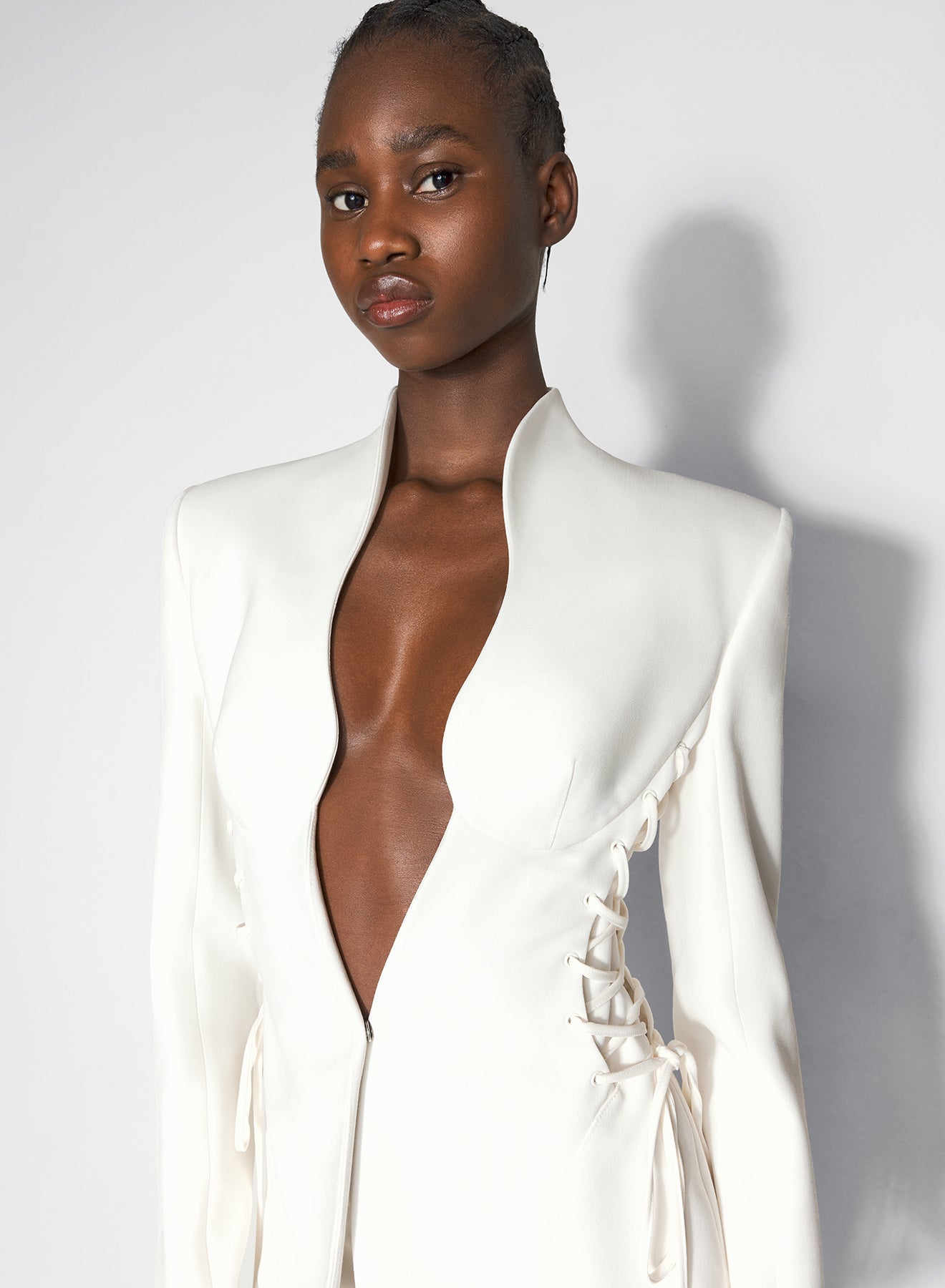 white sculptural laced jacket