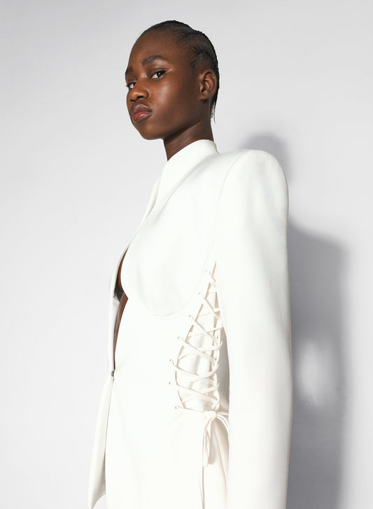 white sculptural laced jacket