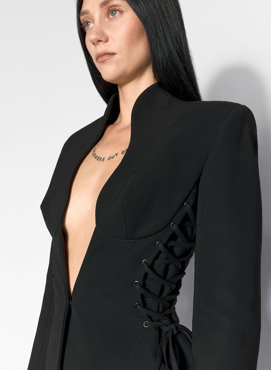 black sculptural laced jacket