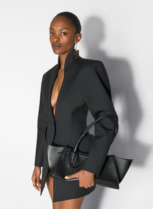 pinstripe sculptural long jacket