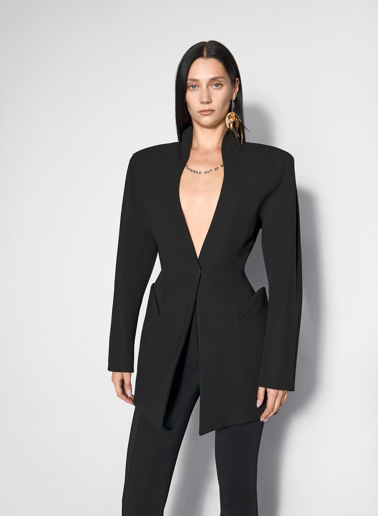 black sculptural long jacket