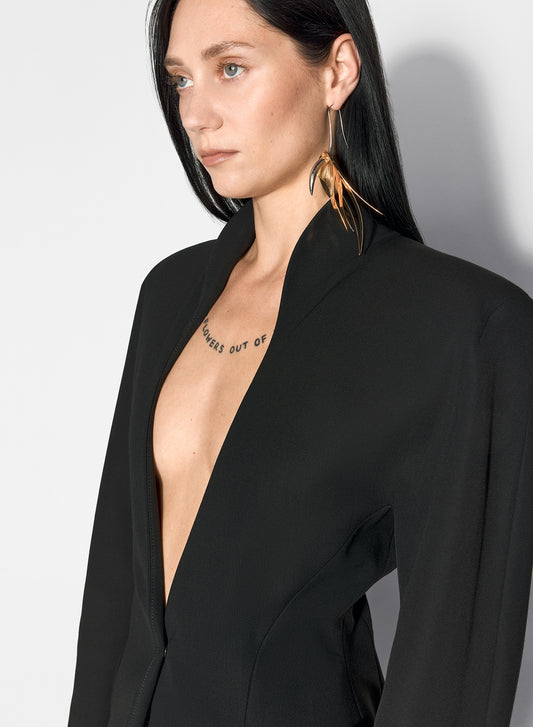 black sculptural long jacket