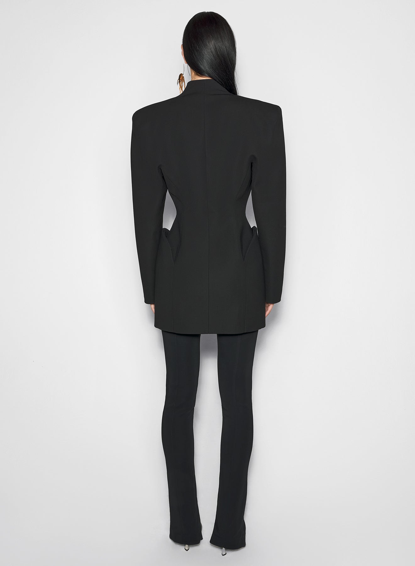 black sculptural long jacket