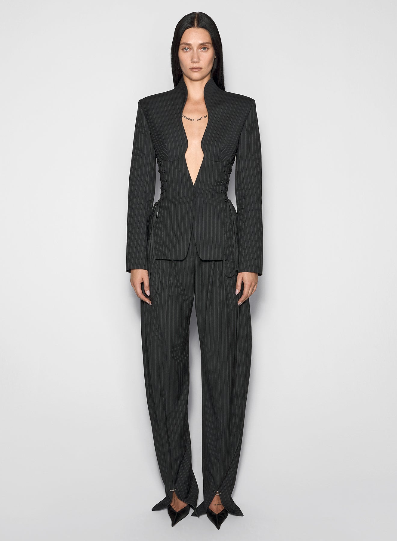 pinstripe sculptural laced jacket