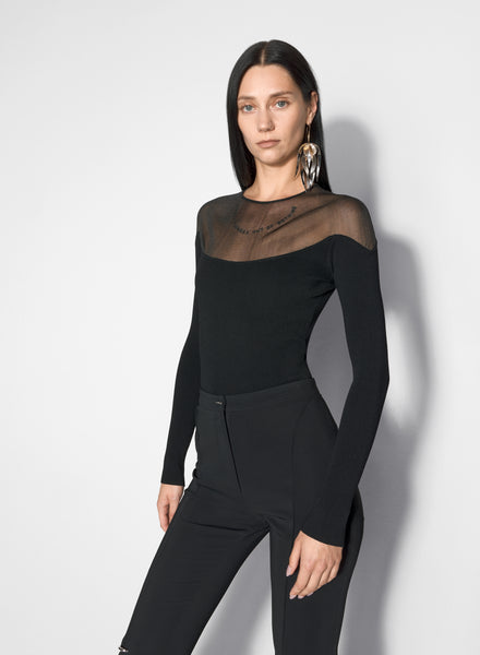 Tシャツ・カットソー BLUMARINE Black Lace Bodysuit Blumarine rhinestone-logo Mesh Top | Black | FARFETCH GE