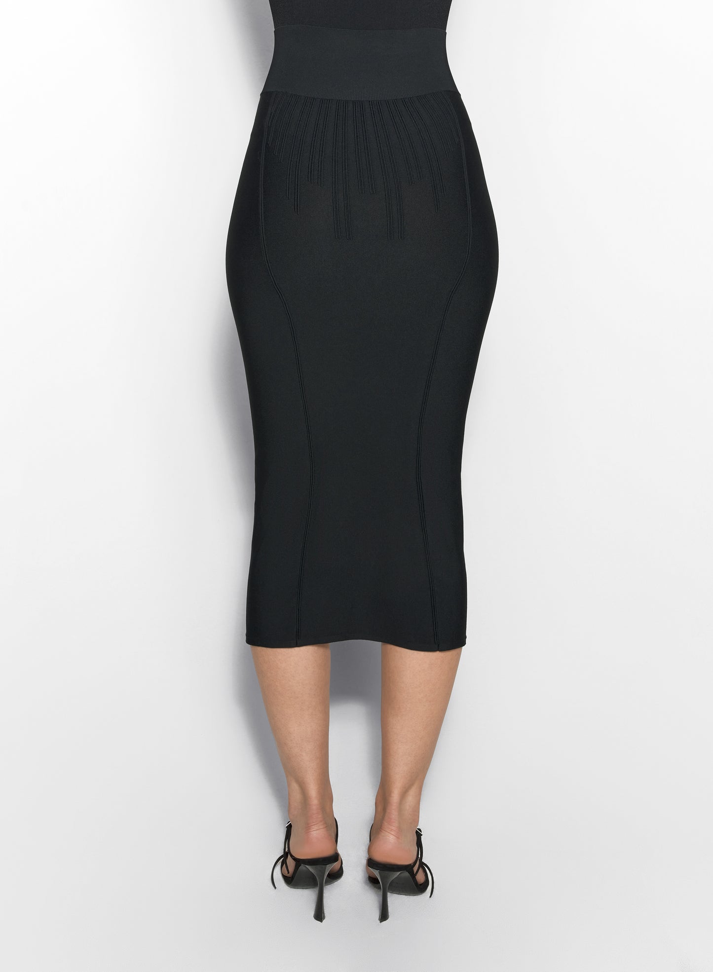 black boning detail midi knit skirt