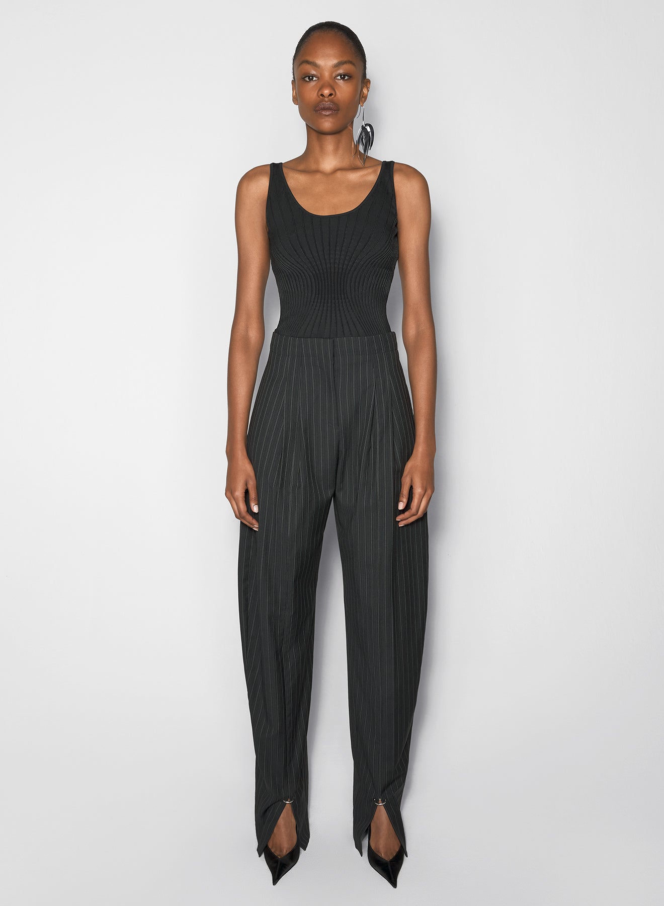 pinstripe pierced loose tailored trousers