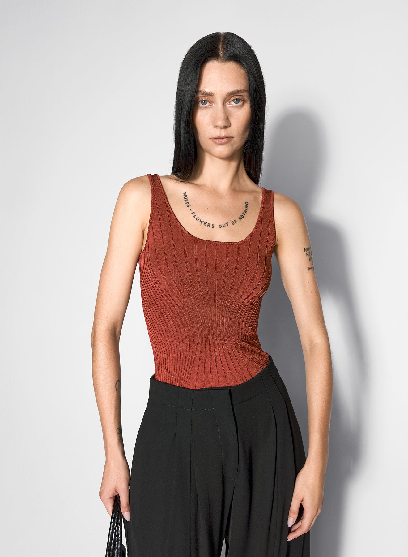 rust sculpting knit tank top