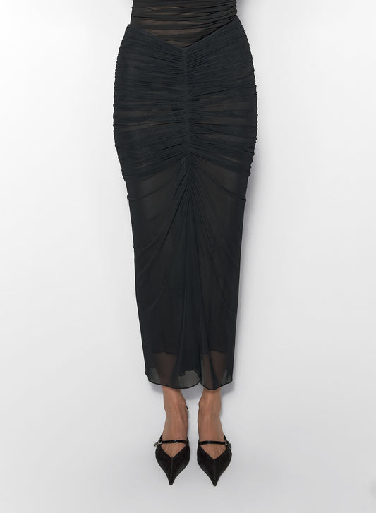 black ruched mesh skirt