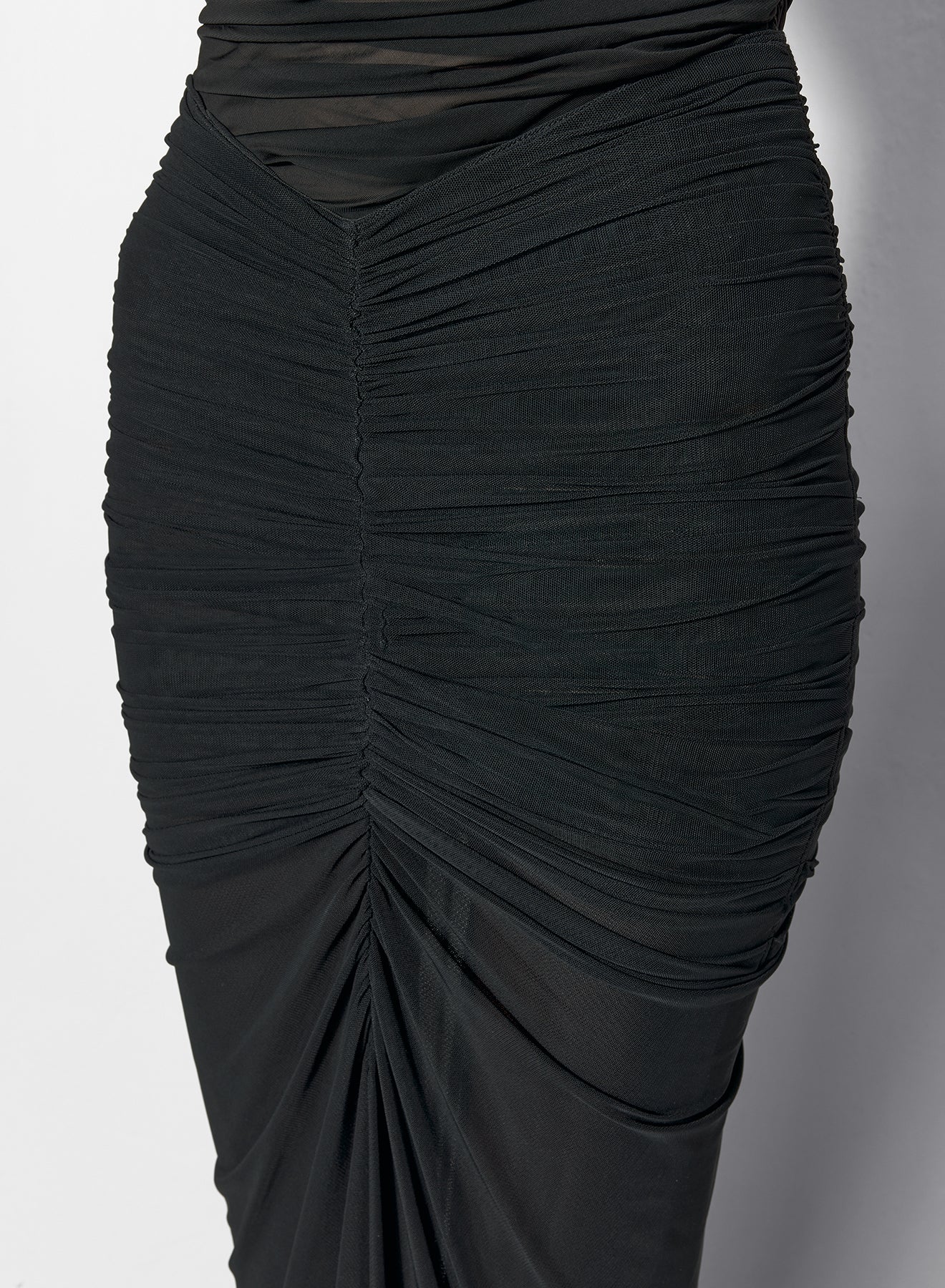 black ruched mesh skirt