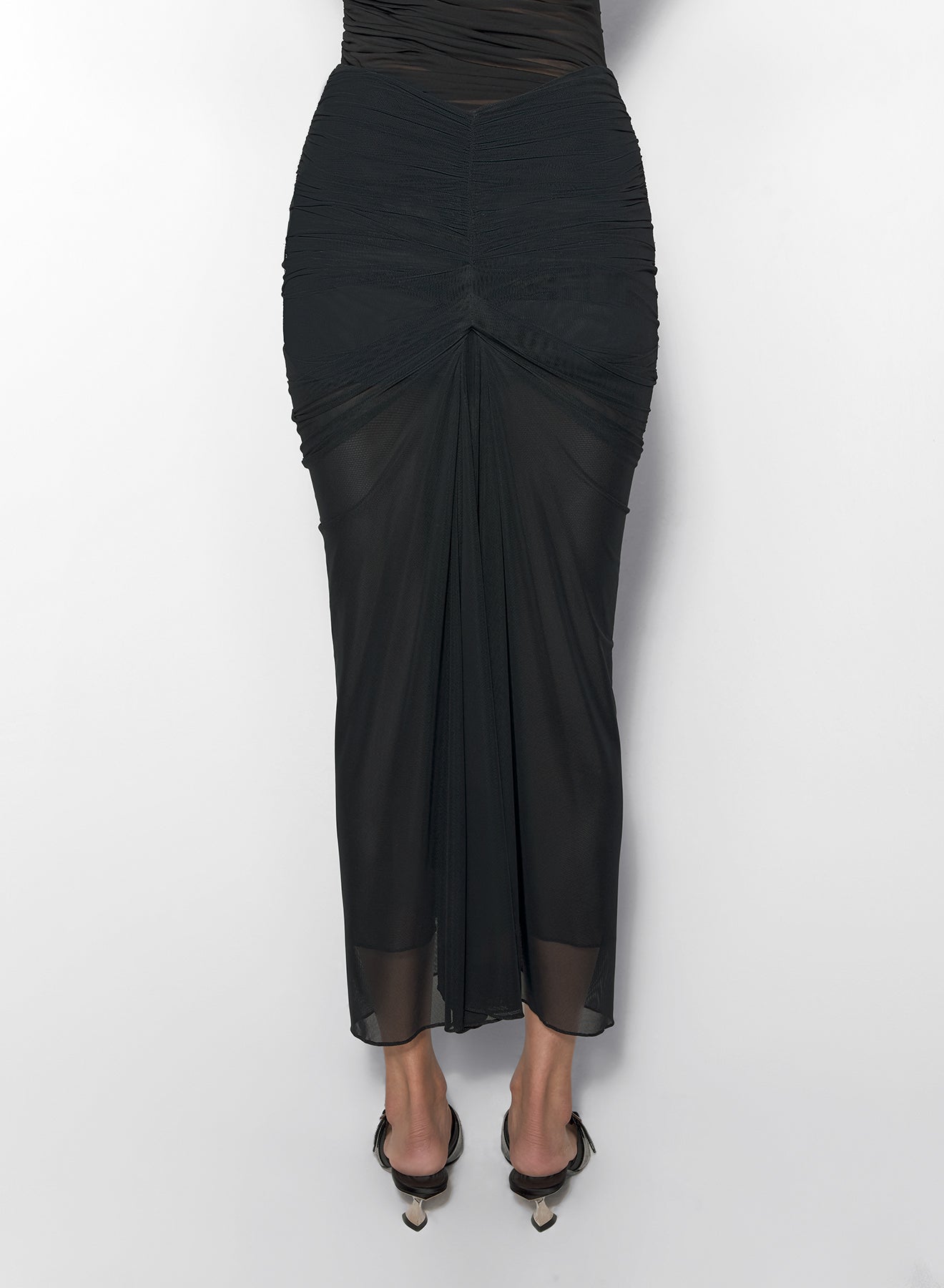 black ruched mesh skirt