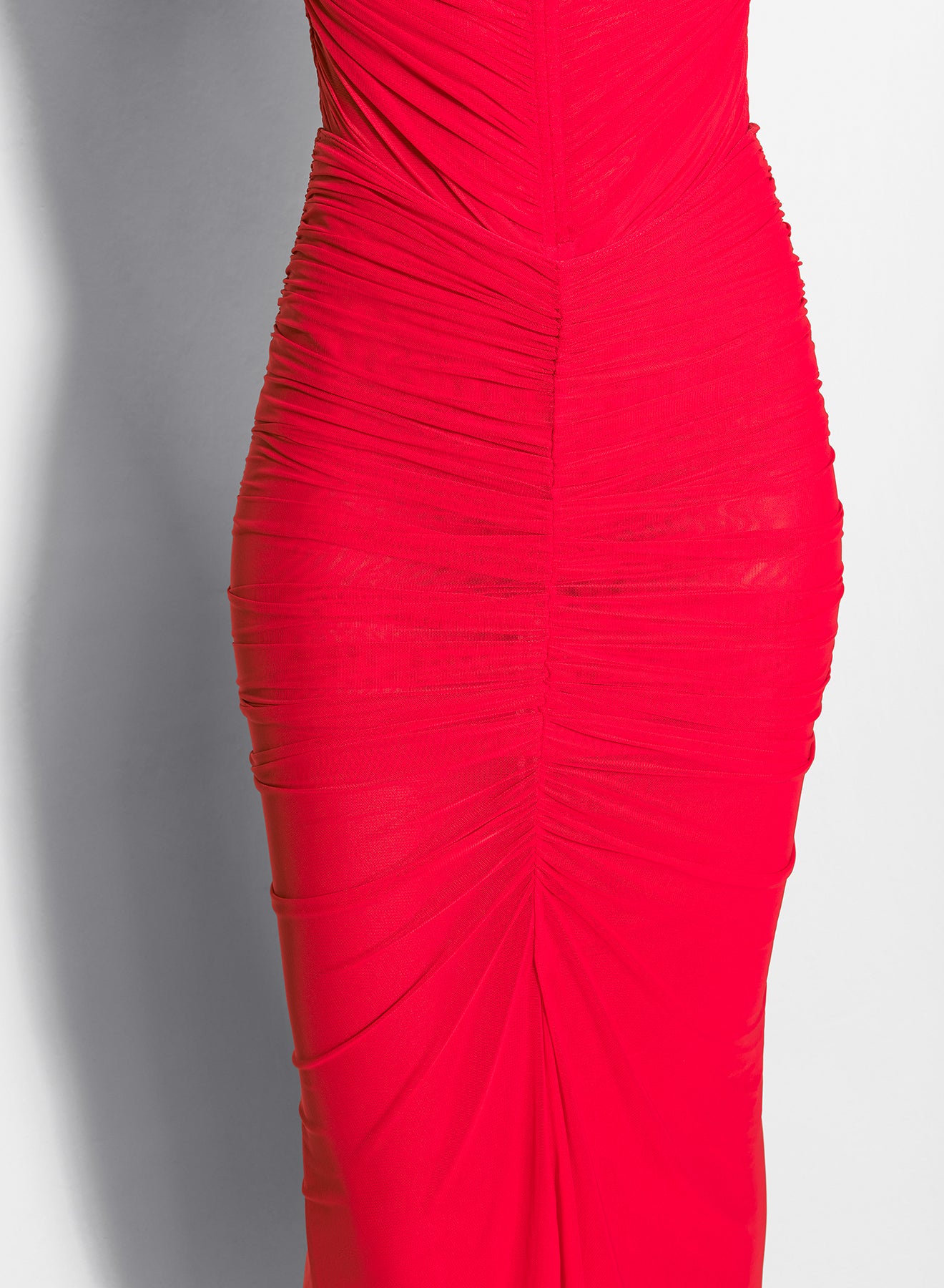 red ruched mesh skirt