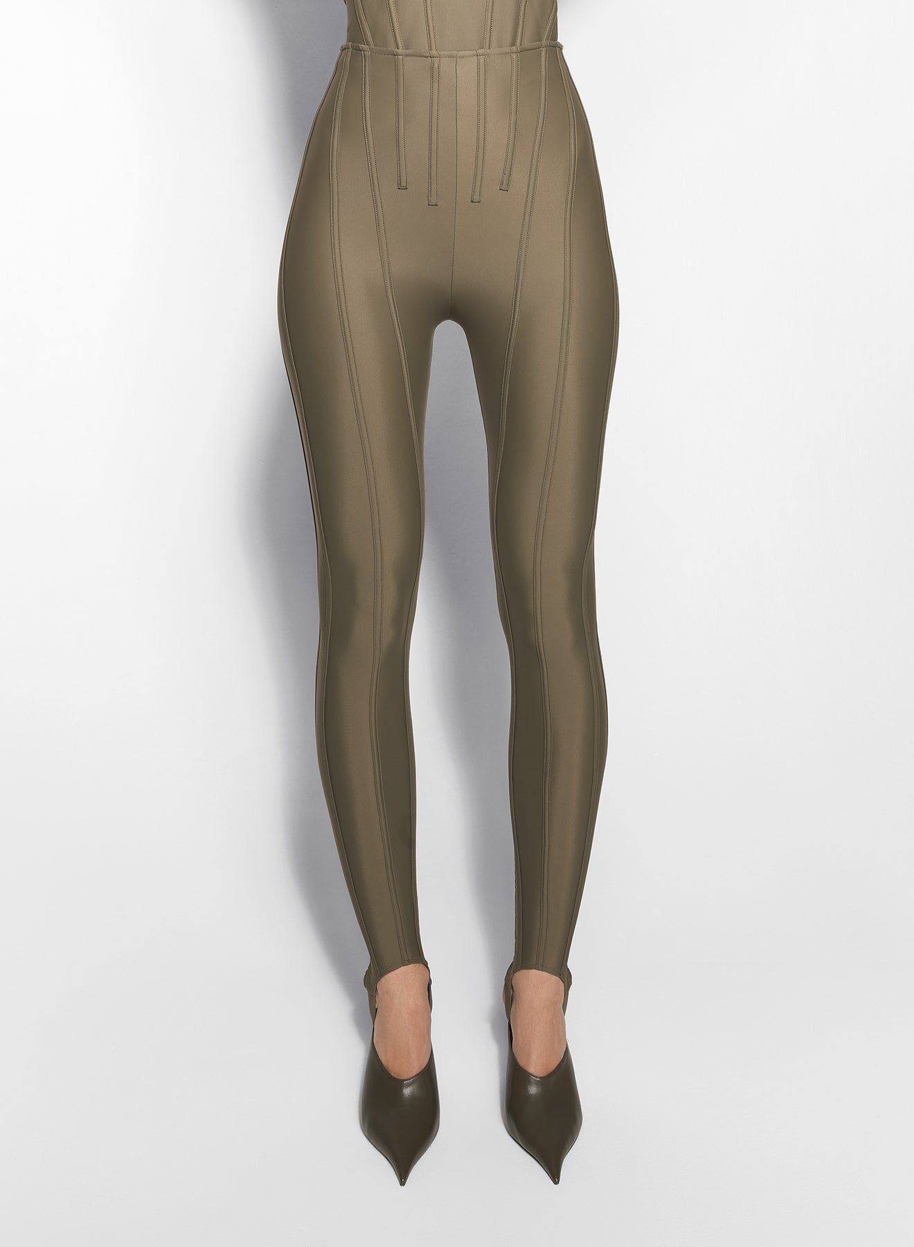 khaki corseted leggings